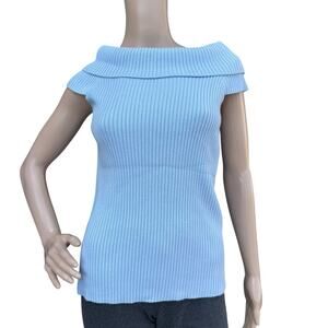 NWT PrettyGarden Blue Ribbed Off the Shoulder Knit Top M